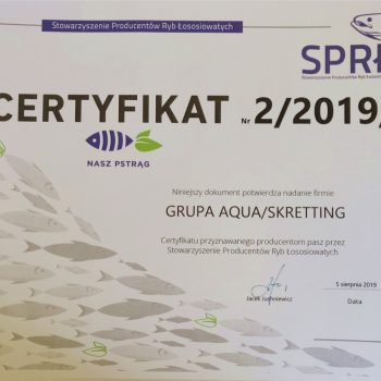 Otrzymaliśmy Certyfikat Nasz Pstrąg